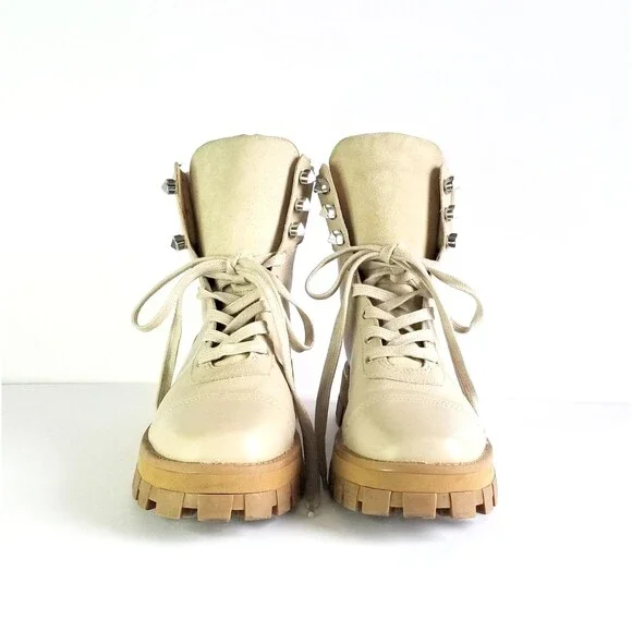 SCHUTZ Women's Sutton Leather Lace Up Hiker Boots Oyster 8.5 Beige Booties - Picture 6 of 14